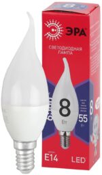 Лампочка светодиодная ЭРА RED LINE LED BXS-8W-865-E14 R E14 / Е14 8Вт свеча на ветру холодный дневной свет купить оптом недорого