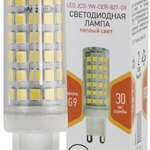 Лампочка светодиодная ЭРА STD LED JCD-9W-CER-827-G9 G9 9Вт керамика капсула теплый белый свет купить оптом недорого